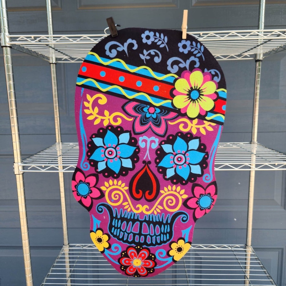 Sugar Skull Rubber Backed Rug